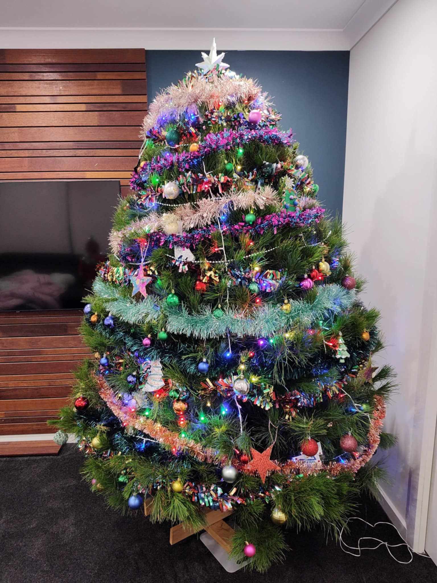 A decorated Christmas tree inside a home